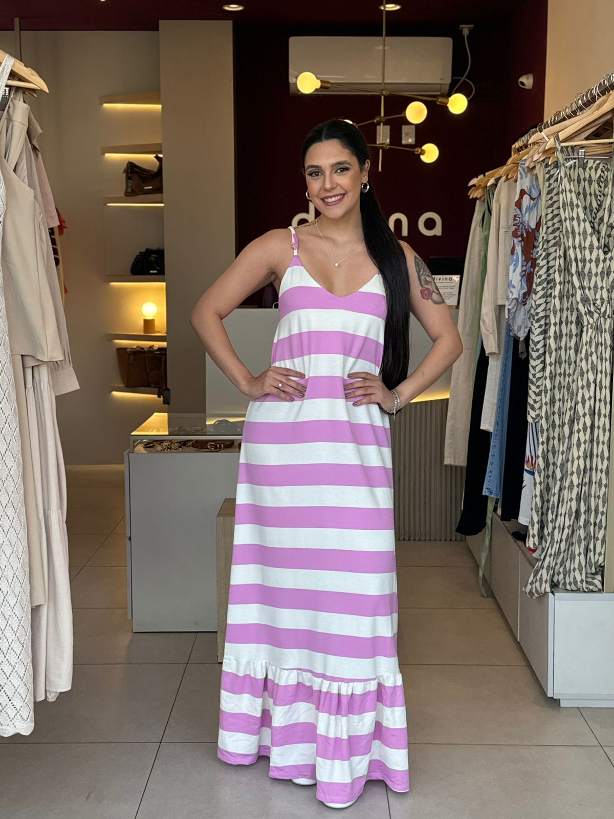 Vestido listra Rosa
