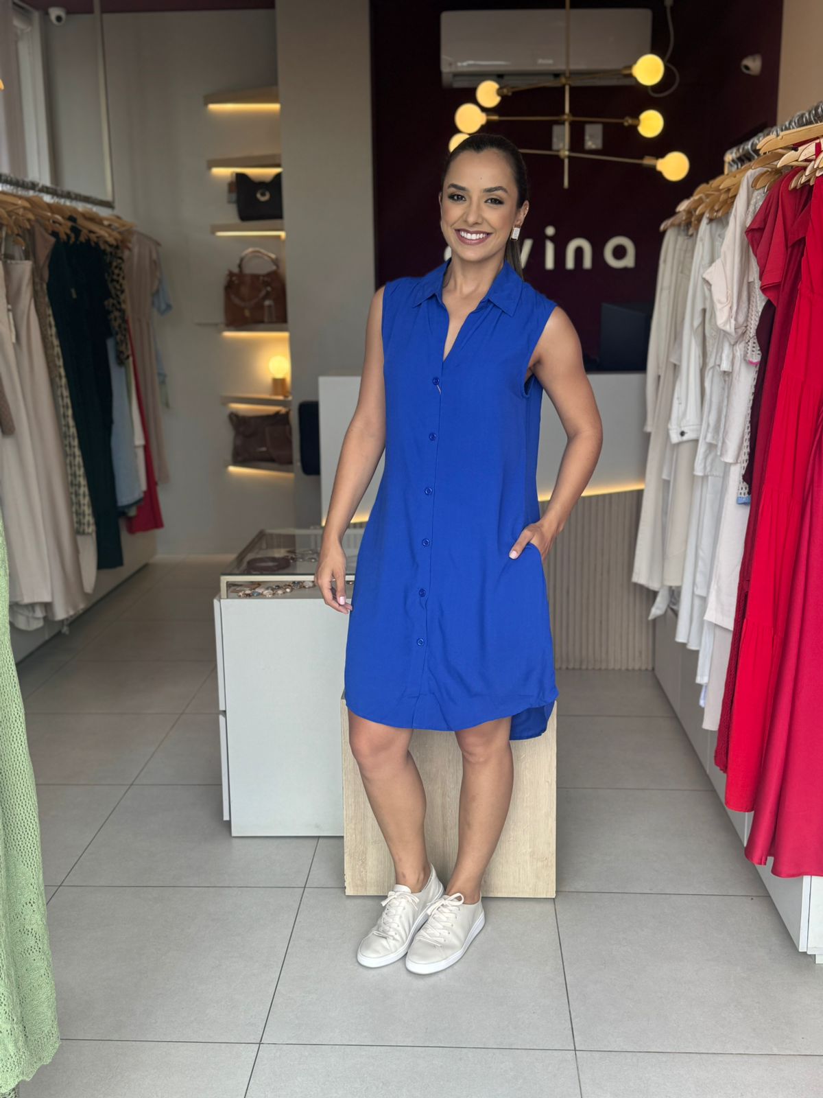 Chemise regata curta - Azul bic