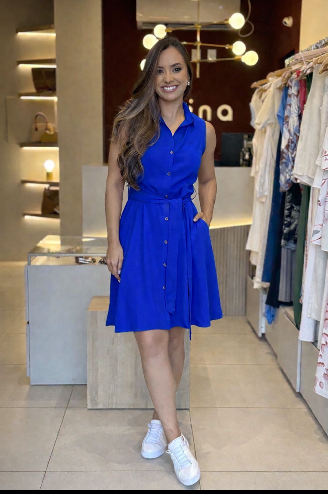 Chemise curta cinto  - Azul Bic