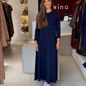 Vestido Bia manga longa - Azul Marinho