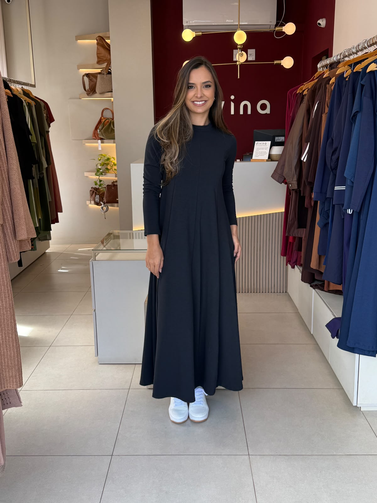Vestido Bia manga longa - Preto