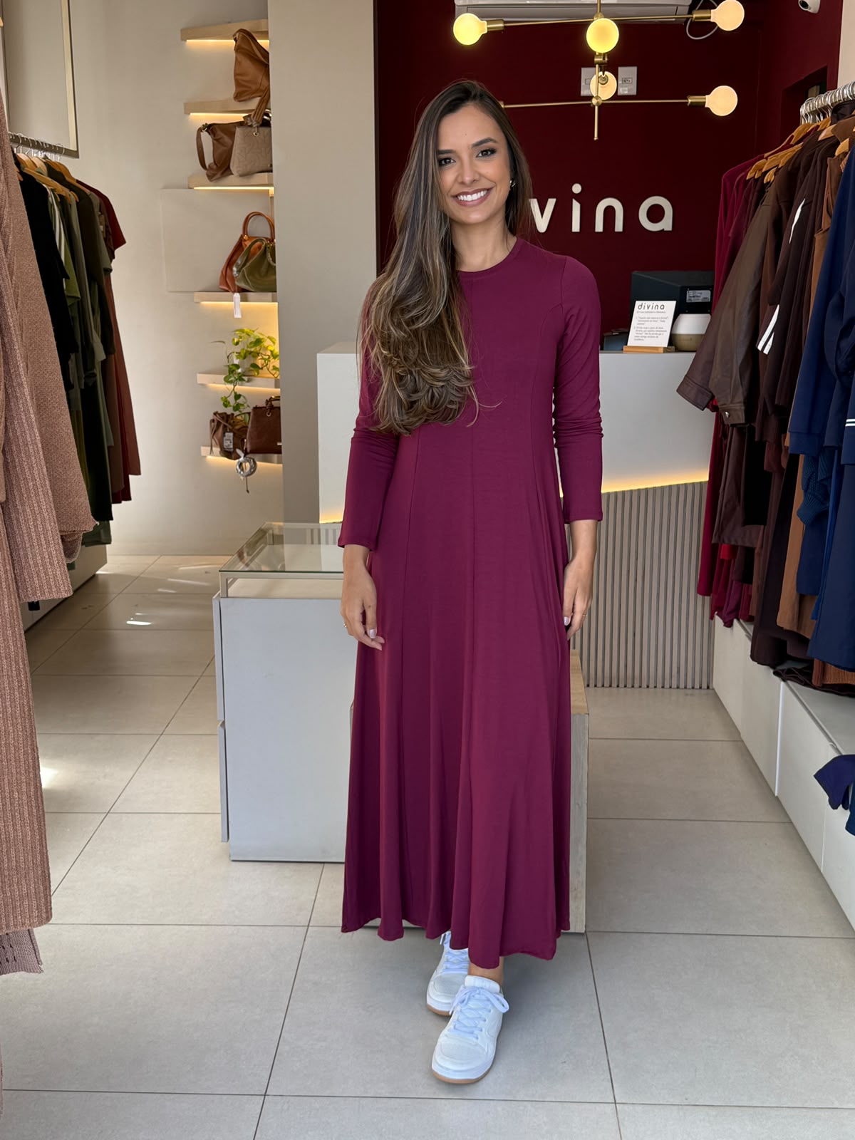 Vestido Bia manga longa - Marsala