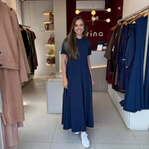 Vestido Bia manga curta - Azul Marinho