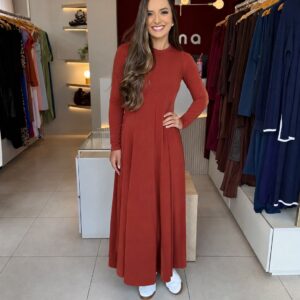Vestido Bia manga longa - Canela
