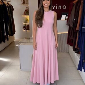 Vestido Feminino Rosa Bebê Modelo Bia - Elegante e Versátil