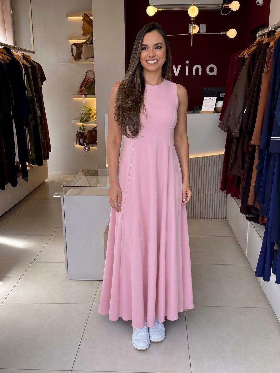Vestido Feminino Rosa Bebê Modelo Bia - Elegante e Versátil