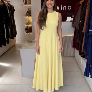 Vestido Feminino Amarelo Manteiga Modelo Bia - Casual Elegante