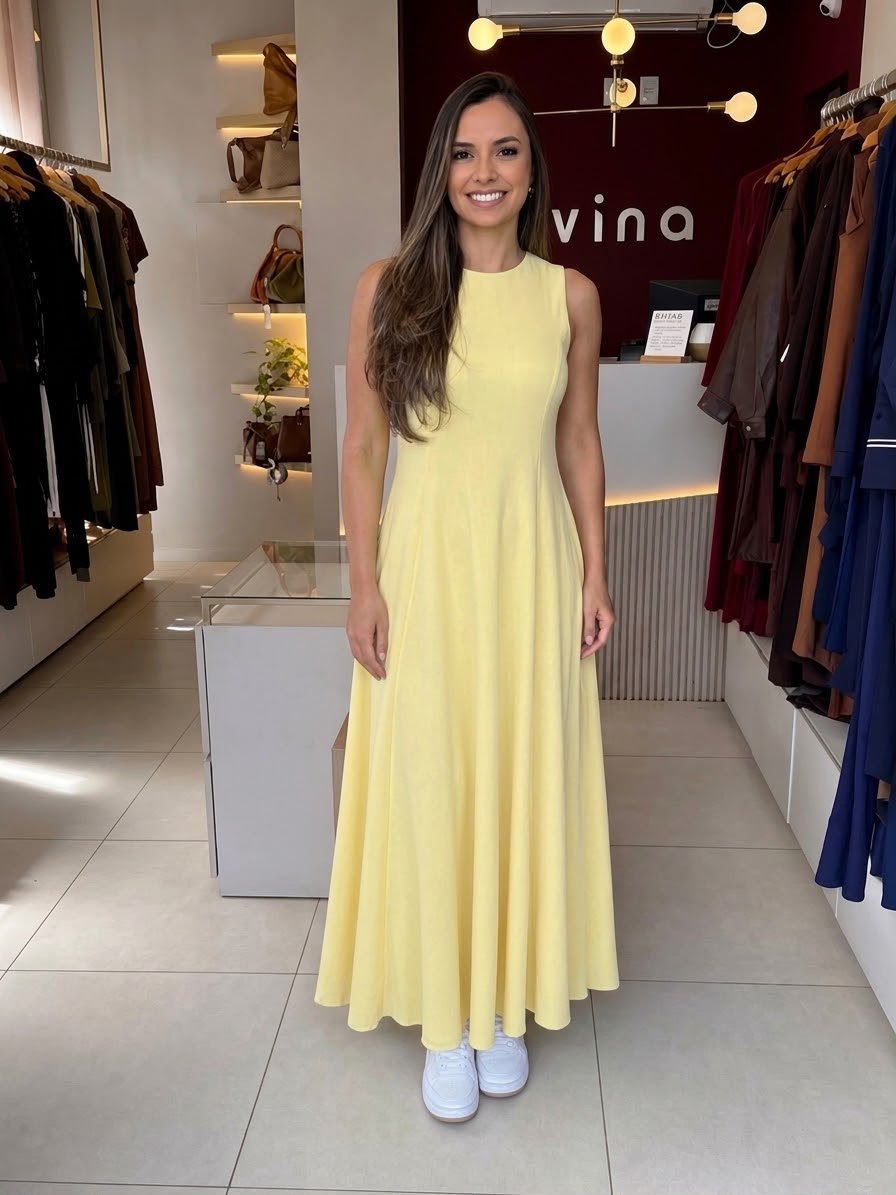 Vestido Feminino Amarelo Manteiga Modelo Bia - Casual Elegante
