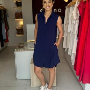 Vestido Chemise Curto Regata Nude – Casual Elegante